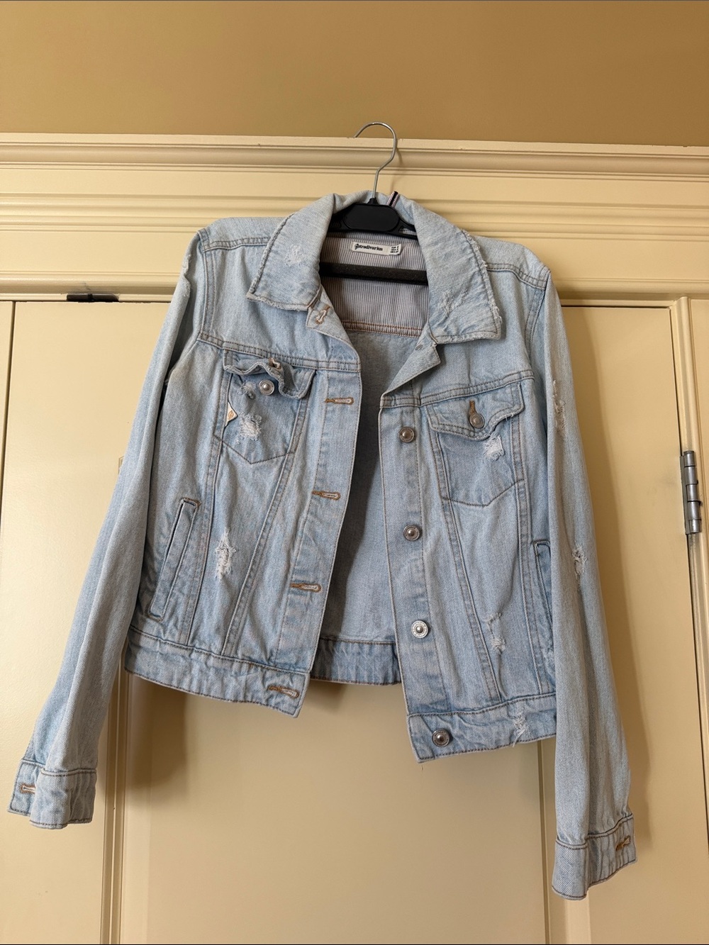 stradivarius Light Blue Ripped Denim Jacket